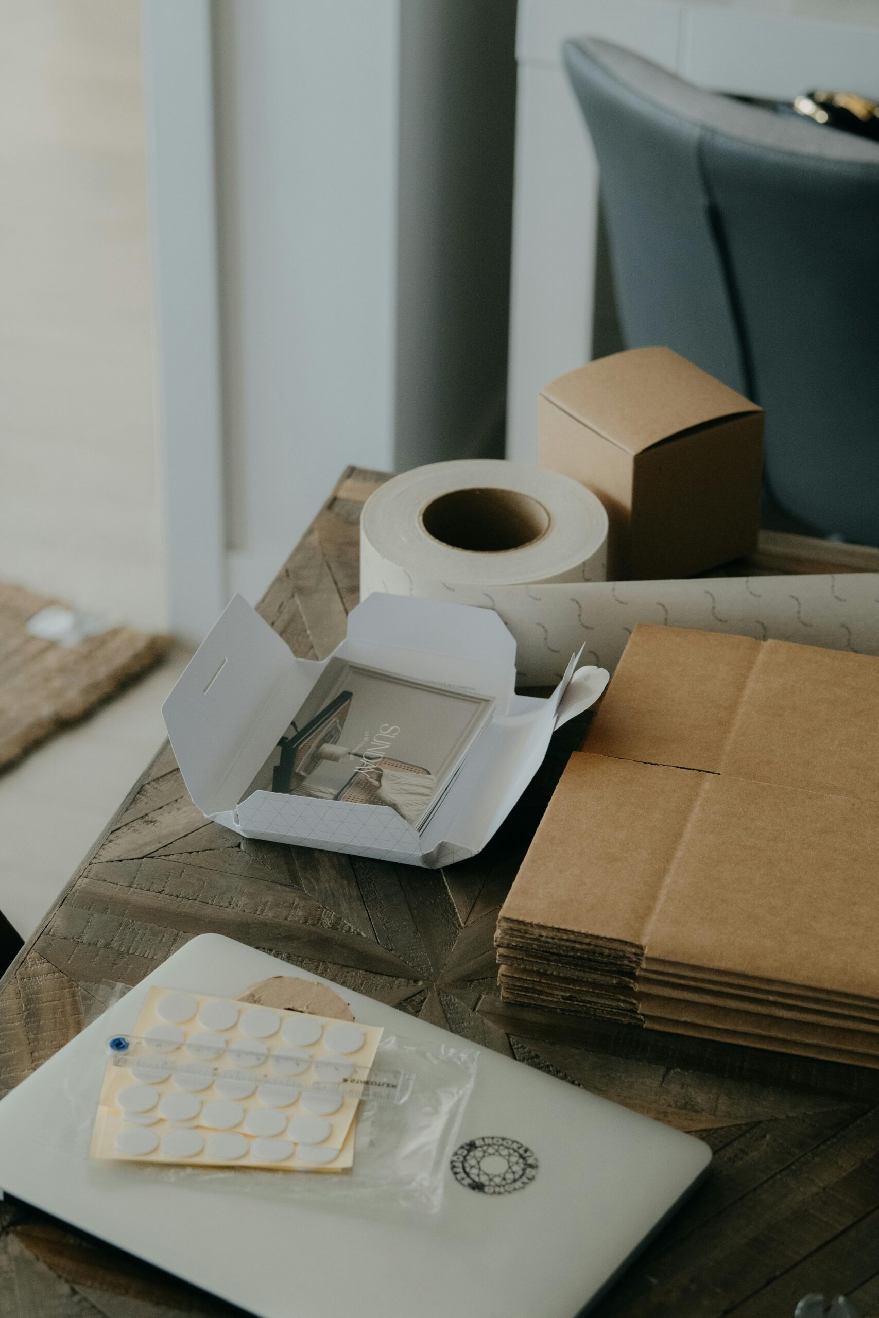 Items Used for Packaging on Table